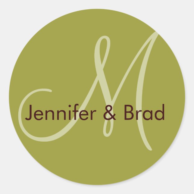 Wedding Bride Groom Green Brown Monogram Sticker (Front)