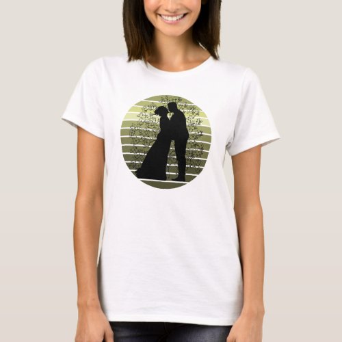 Wedding Bride Groom Green Sunset Nature Elegant T_Shirt