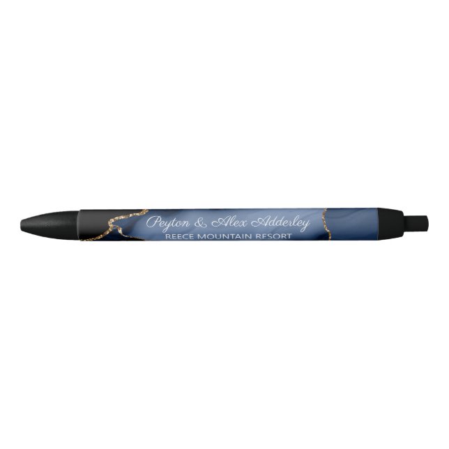 Wedding Bride Groom Guest Gift Blue Marble Pen (Front)