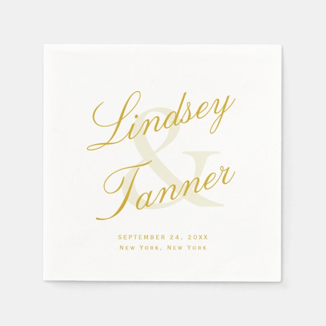 Wedding Bride & Groom in Elegant Gold Script Napkins (Front)