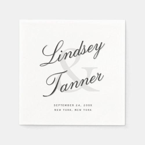 Wedding Bride  Groom in Elegant Shadowed Script Napkins