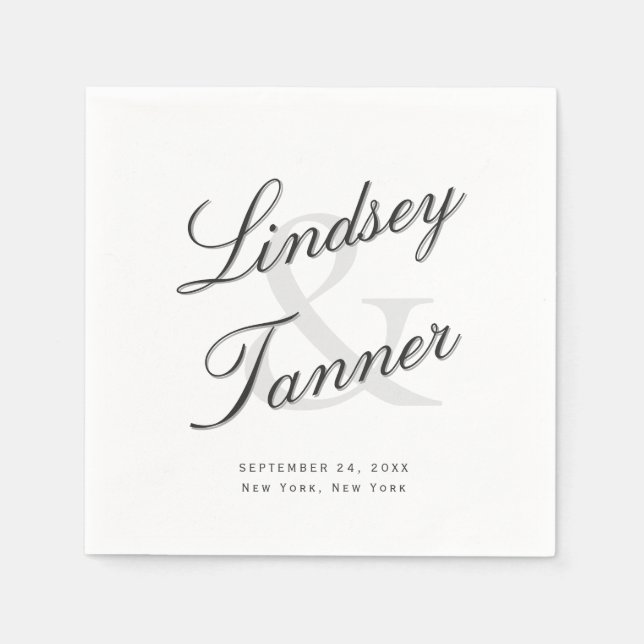 Wedding Bride & Groom in Elegant Shadowed Script Napkins (Front)