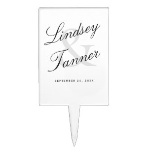 Wedding Bride & Groom in Elegant Simple Script Cake Topper
