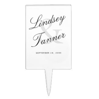 Wedding Bride & Groom in Elegant Simple Script Cake Topper
