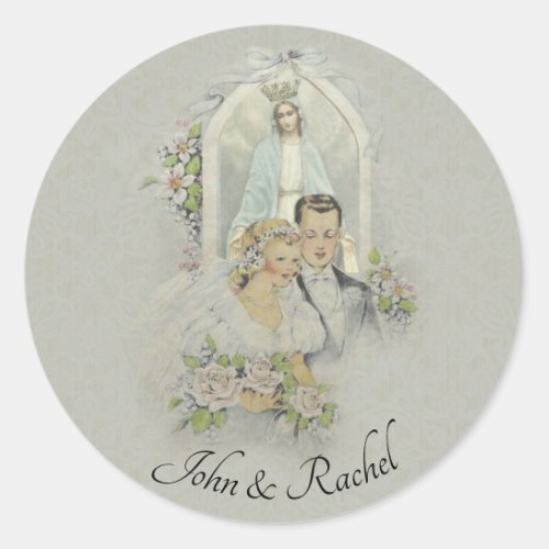 Wedding Bride Groom Mary Roses Religious Classic Round Sticker