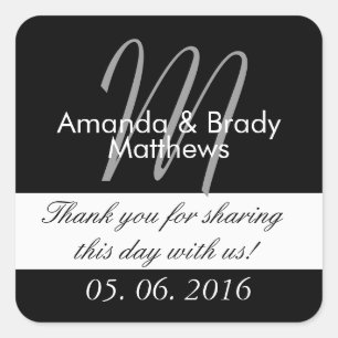 Wedding Bride Groom Monogram M Favor Sticker