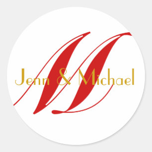 Wedding Bride Groom Monogram Red & Gold Seal