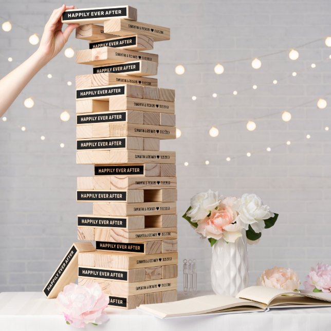 Wedding Bride Groom Names Happily Ever After Party Topple Tower (Wedding)