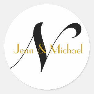 Wedding Bride Groom Names Monogram N Sticker Gold