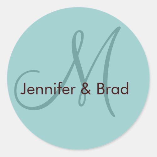 Wedding Bride Groom Names Monogram Sticker Blue