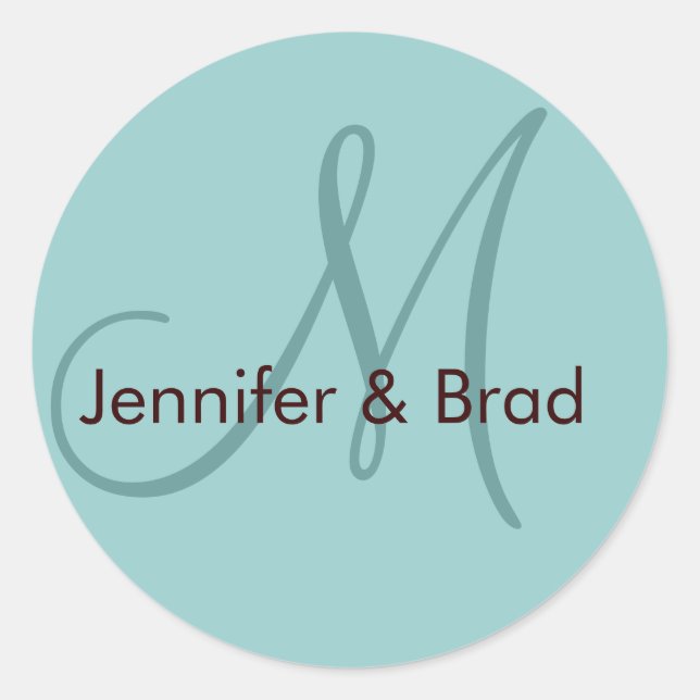 Wedding Bride Groom Names Monogram Sticker Blue (Front)