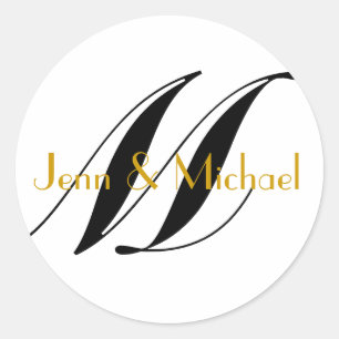 Wedding Bride Groom Names Monogram Sticker Gold