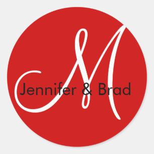 Wedding Bride Groom Names Red Monogram Sticker