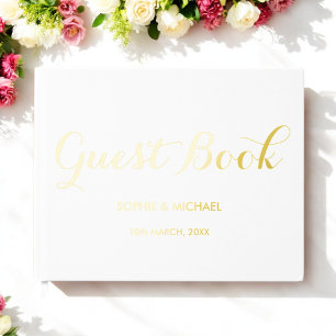 Wedding Bride Groom Names White Foil Guestbook