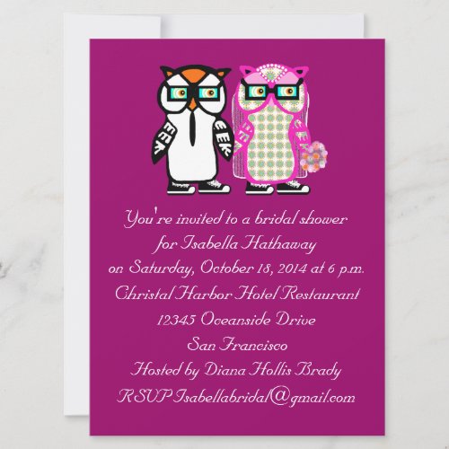 Wedding Bride &amp; Groom Owl Bridal Shower Invitation
