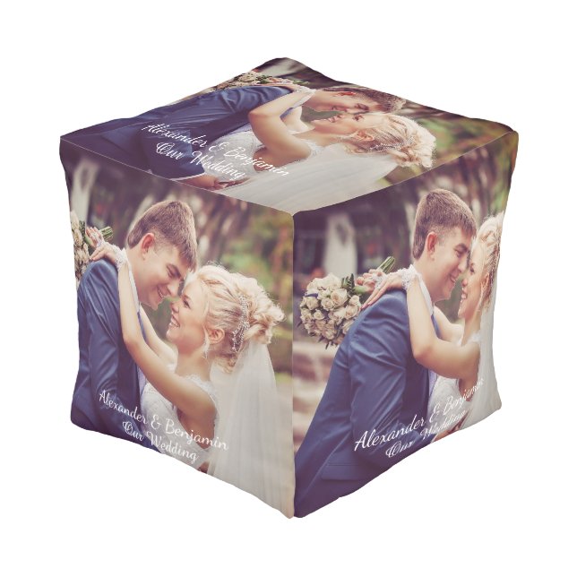 Wedding Bride Groom Photo Personalize  Pouf (Angled Front)