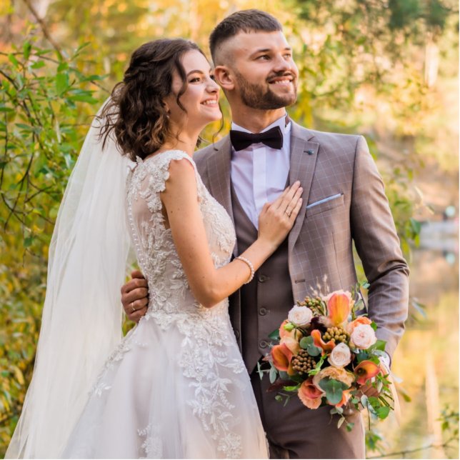 Wedding Bride & Groom Photo Statuette for a Shelf (Front)