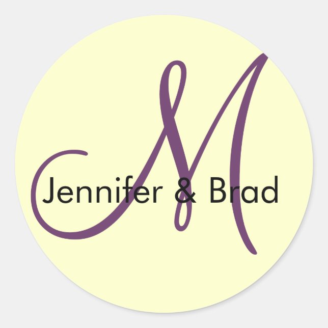 Wedding Bride Groom Plum Cream Monogram Sticker (Front)
