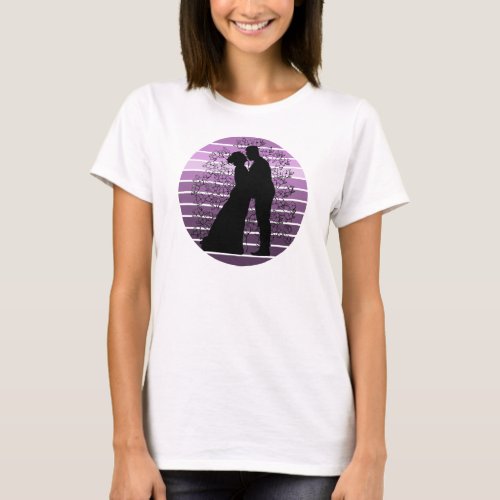 Wedding Bride Groom Purple Sunset Nature Elegant T_Shirt