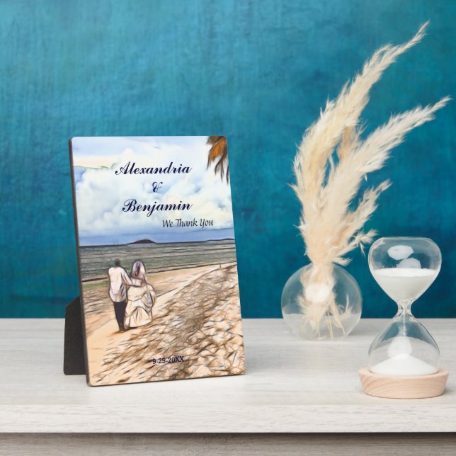 Wedding Bride Groom Tropical Palm Thank You Custom Plaque (Side)