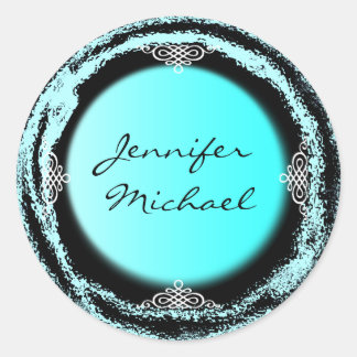 Wedding Bride Groom Turquoise Sticker Foil