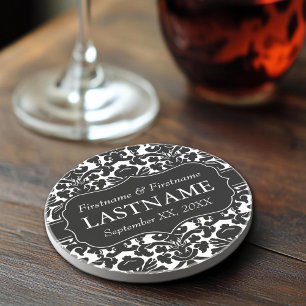 Wedding Bride Groom - Vintage Damask Pattern Drink Coaster