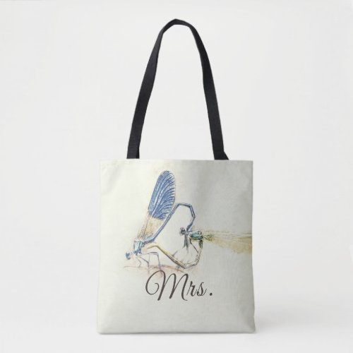 Wedding Bride Mrs Chic Dragonfly Mating Love Heart Tote Bag