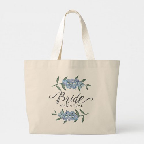 Wedding Bride Personalized Floral Custom Flowers Large Tote Bag