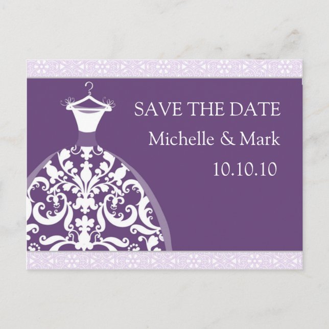 Wedding Bride Save the Date Purple Card (Front)