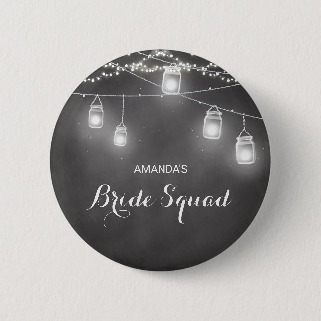 Wedding Bride Squad Team Black White Button (Front)