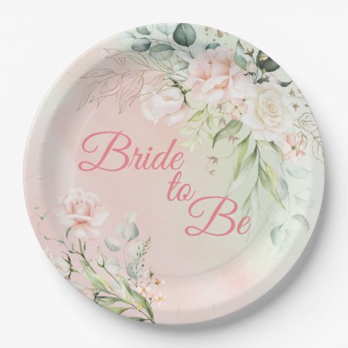 Wedding Bride To Be Floral Elegant Pink Script Paper Plates