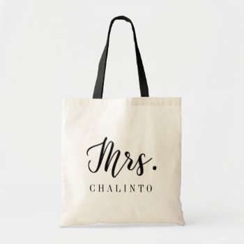 Wedding Bride To Be Mrs. Tote Bag Script by autumnandpine at Zazzle