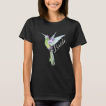 Wedding Bride White Script Boho Hummingbird  T-Shirt<br><div class="desc">Modern Wedding Bridal White Script Bride Colorful Hummingbird Shirt.   For custom designs or help with transferring designs please message us and we will quickly respond</div>