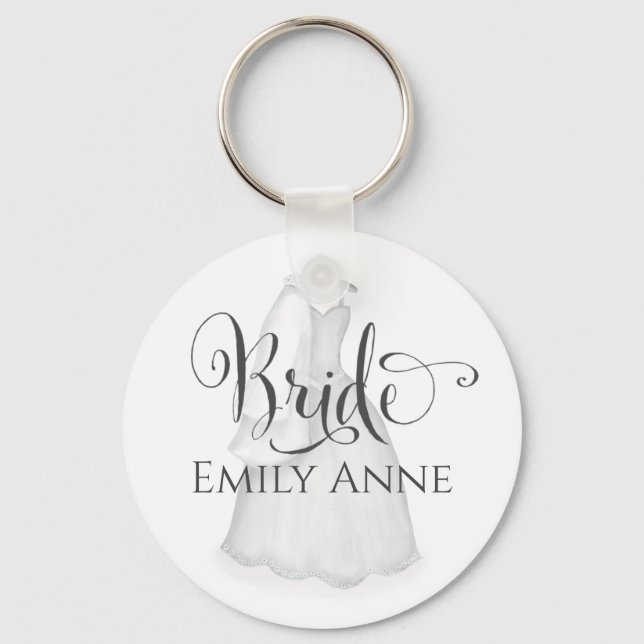 Wedding Bride White Vintage Dress Custom Keychain (Front)