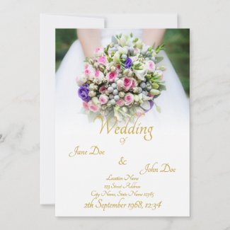 Wedding - bride with colorful wedding bouquet announcement