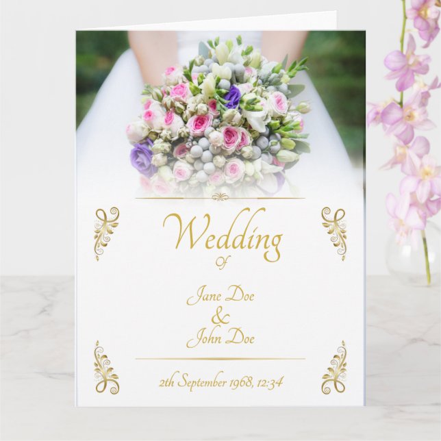 Wedding - bride with colorful wedding bouquet card (Orchid)