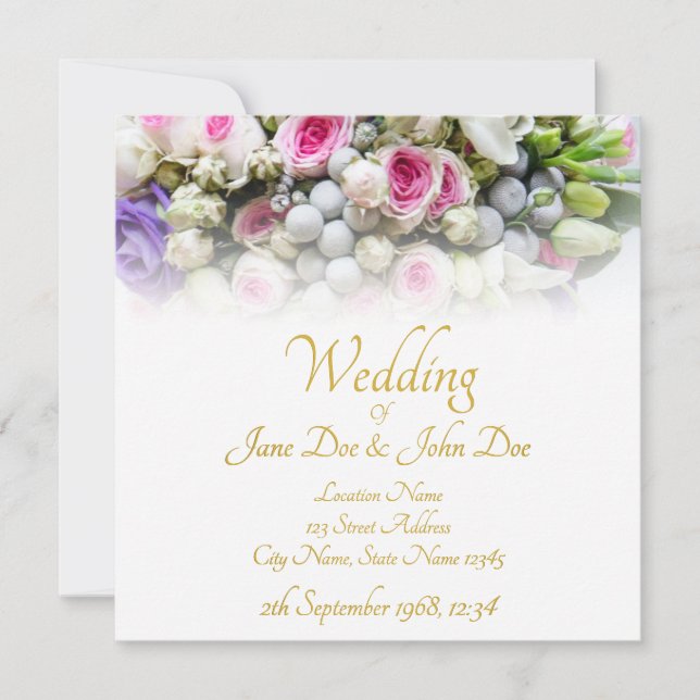 Wedding - bride with colorful wedding bouquet card (Front)