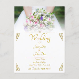 Wedding - bride with colorful wedding bouquet invitation postcard