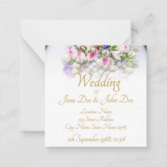 Wedding - bride with colorful wedding bouquet note card (Front)