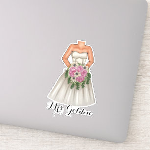 Wedding Bride with Pink Bouquet of Flowers Sticker