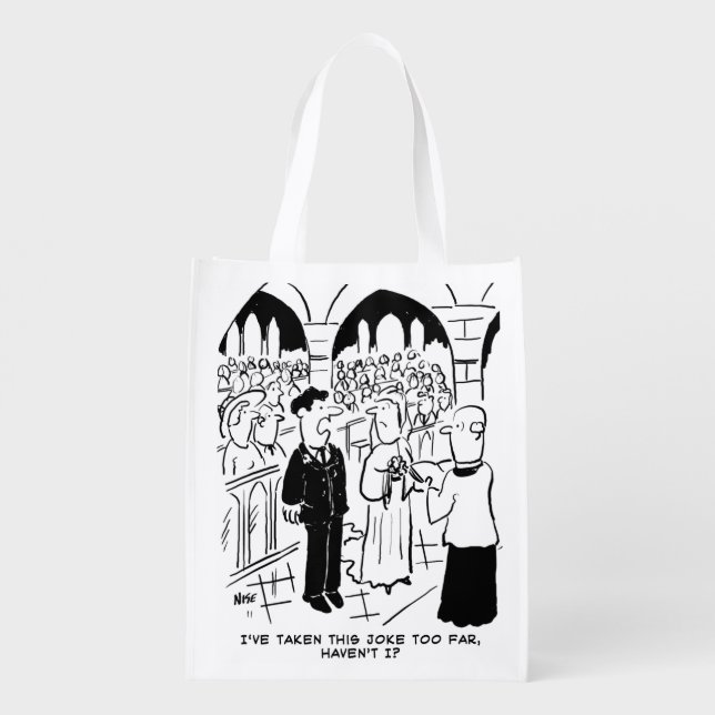 Wedding - Bridegroom Practical Joke Cartoon Grocery Bag (Back)