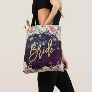 Wedding Brides Burgundy Chic Floral Purple Sparkle Tote Bag
