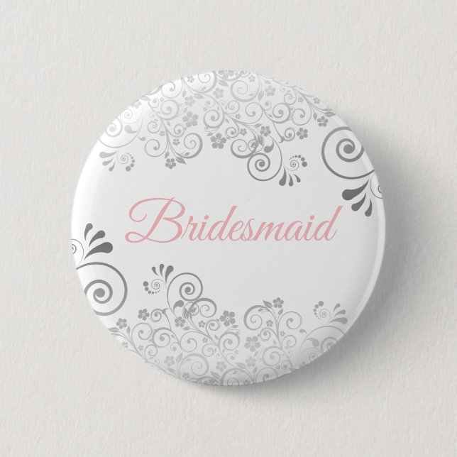 Wedding Bridesmaid Button Pink & Gray (Front)
