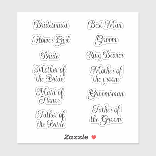 Wedding Bridesmaid Decal Vinyl Stickers (Sheet)