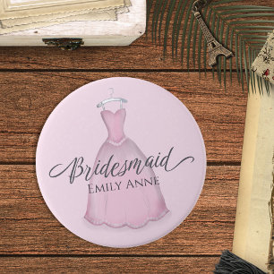 Wedding Bridesmaid Favor Pink Vintage Dress Button