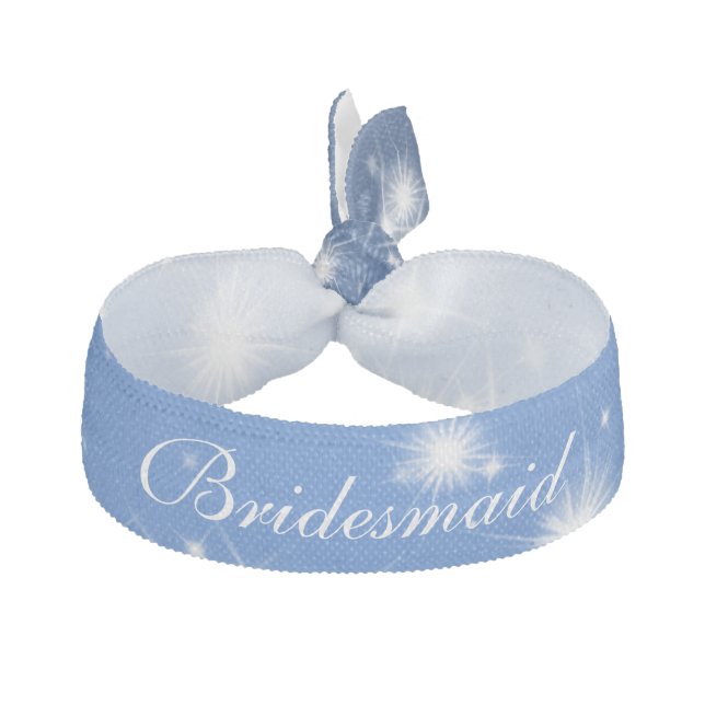 Wedding Bridesmaid Favor Winter Sparkle Blue Ribbon Hair Tie (Front)