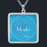 Wedding Bridesmaid Gift Elegant Monogram Script  Silver Plated Necklace<br><div class="desc">Wedding Bridesmaid Gift Elegant Monogram Personalized Name Script Chic Turquoise Blue Silver Plated Necklace. Click personalize this template to customize it with the Bridesmaid's name, and the date quickly and easily. Wedding Bridesmaid Gift Elegant Monogram Script Silver Plated Necklace, is part of the Bridesmaid Gift Collection in this store. 30...</div>
