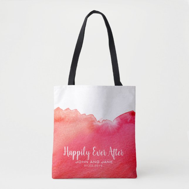 Wedding bridesmaid gift happily ever after red tote bag (Front)