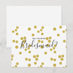 Wedding Bridesmaid | Gold Confetti Script Postcard | Zazzle