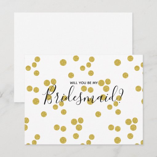 Wedding Bridesmaid | Gold Confetti Script Postcard | Zazzle